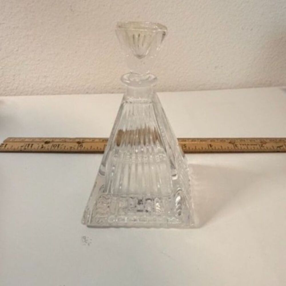 vtg art deco style lead crystal pyramid perfume bottle